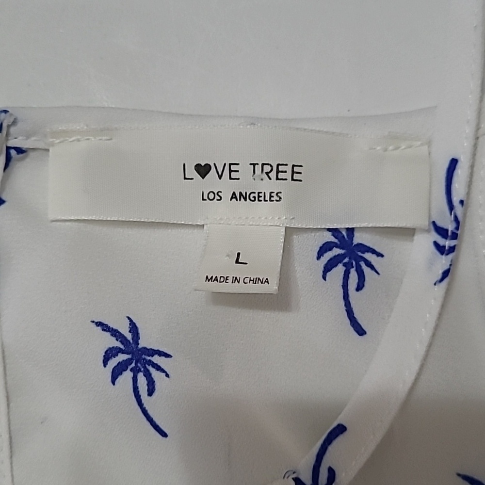 Love Tree Sleeveless White & Blue Palm Tree Print Romper with Open Back size L - Picture 4 of 8